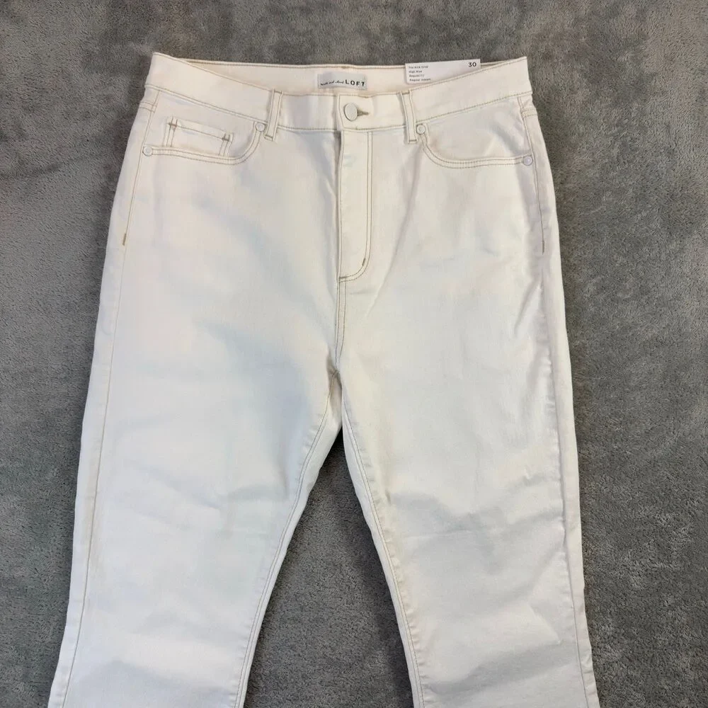 LOFT Jeans Pants Women 30/10 White The Kick Crop High Rise Regular Fit Flare NWT